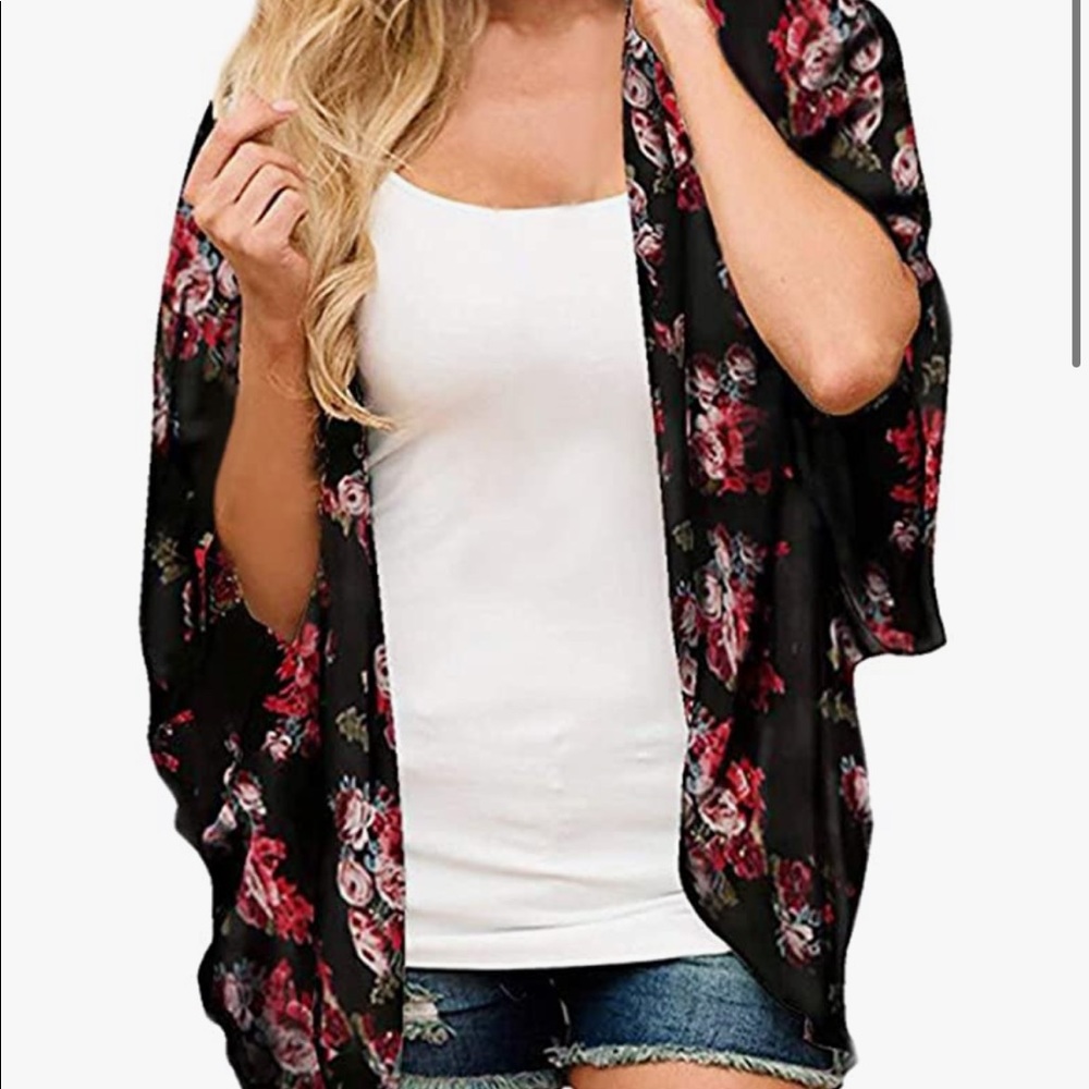Womens Floral Chiffon Kimono
